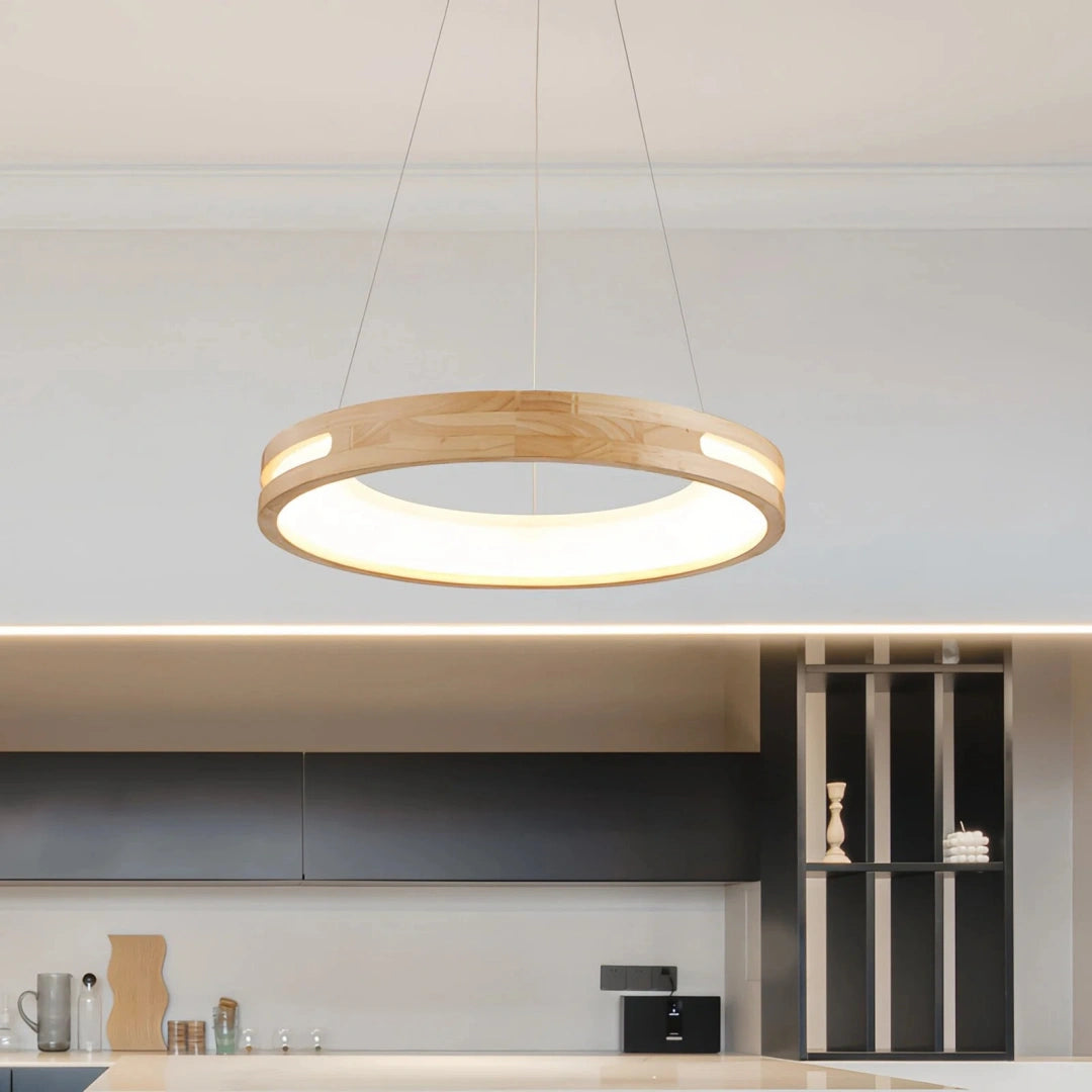Lámpara colgante de anillo nórdica LED de madera para comedor Ø50 cm