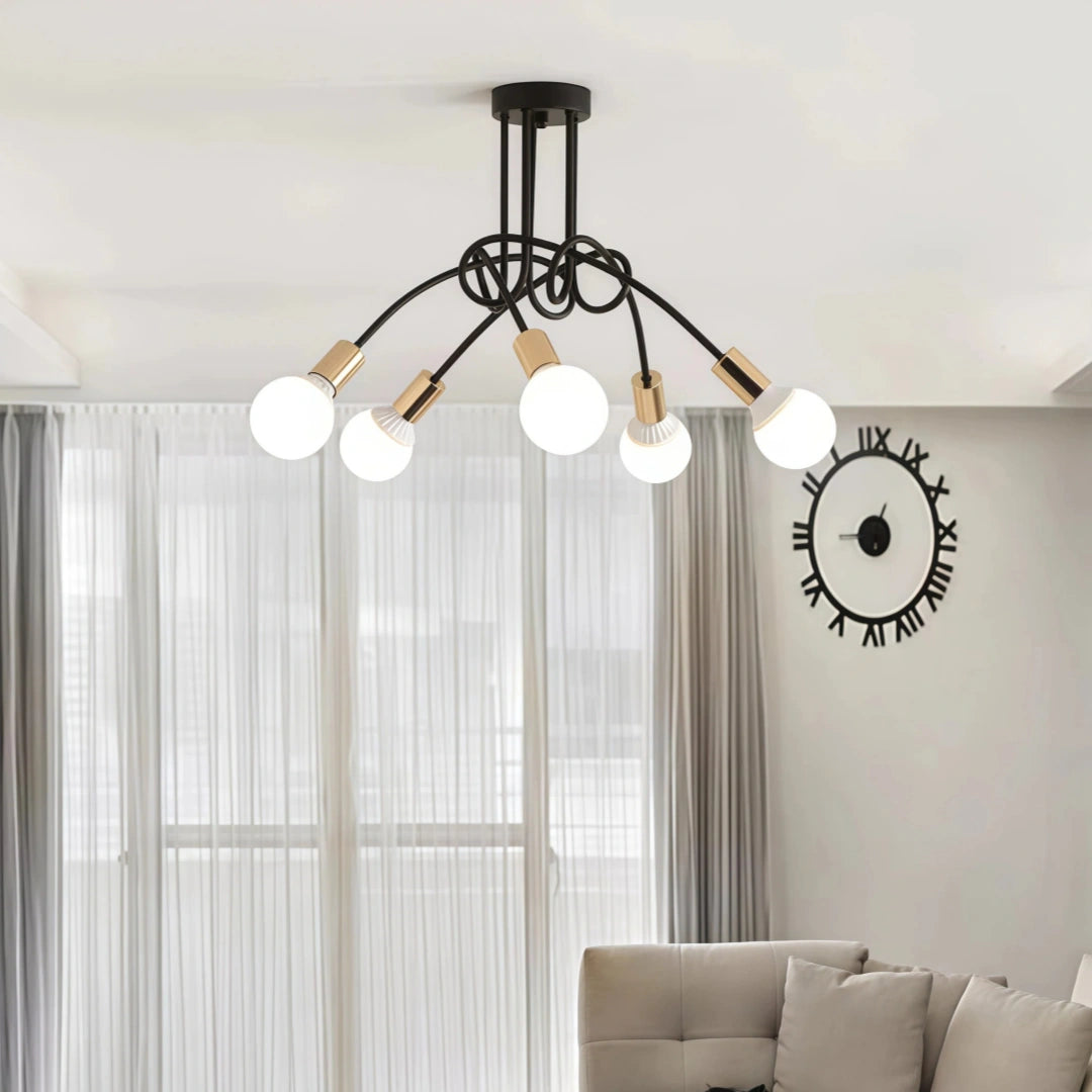 Lámpara de techo 5 luces moderna LED con brazos curvos para salón