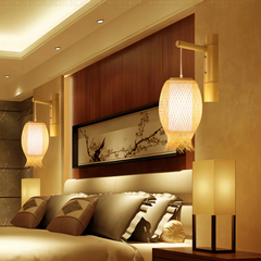 Aplique de pared de bambú estilo japonés LED tipo farol para salón