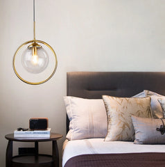 Lámpara Colgante LED Redonda de Vidrio con Luz Tricolor Regulable para Dormitorio