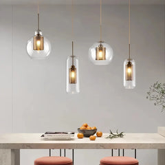 Lámpara colgante de vidrio transparente industrial para comedor