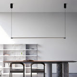 Lámpara colgante lineal minimalista negra con LED para isla de cocina