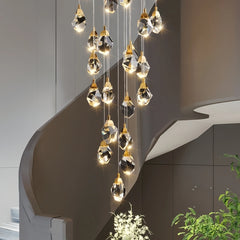 Lampara colgante para escalera de cristal con diseño diamante dorado moderno