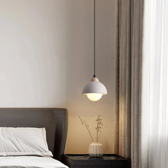 Lámpara colgante de cemento y madera Japandi LED para mesilla de noche
