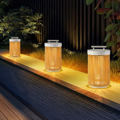 Lámpara solar de pie exterior LED IP65 portátil cilíndrica trenzada