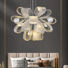 Lampara colgante flor de vidrio moderna con LED regulable en altura para salon
