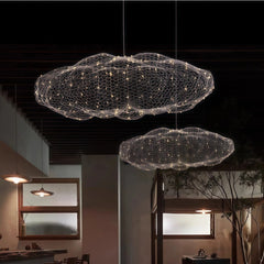 Lámpara colgante nube LED moderna de malla metálica para comedor