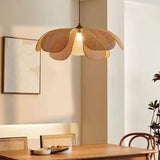 Lámpara colgante de mimbre Wabi-Sabi LED en forma de flor para comedor