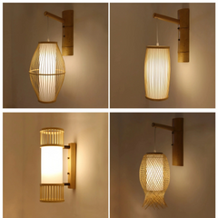 Aplique de pared de bambú estilo japonés LED tipo farol para salón