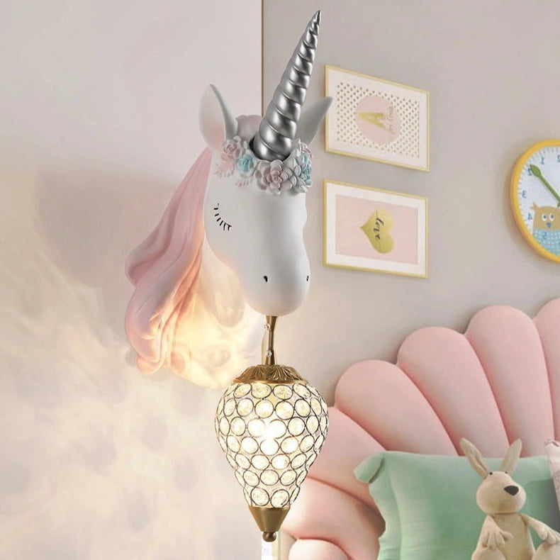 Aplique de Pared Infantil Unicornio de Resina con Luz Suave