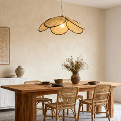 Lámparas colgantes de ratán estilo japonés LED con forma de flor para comedor