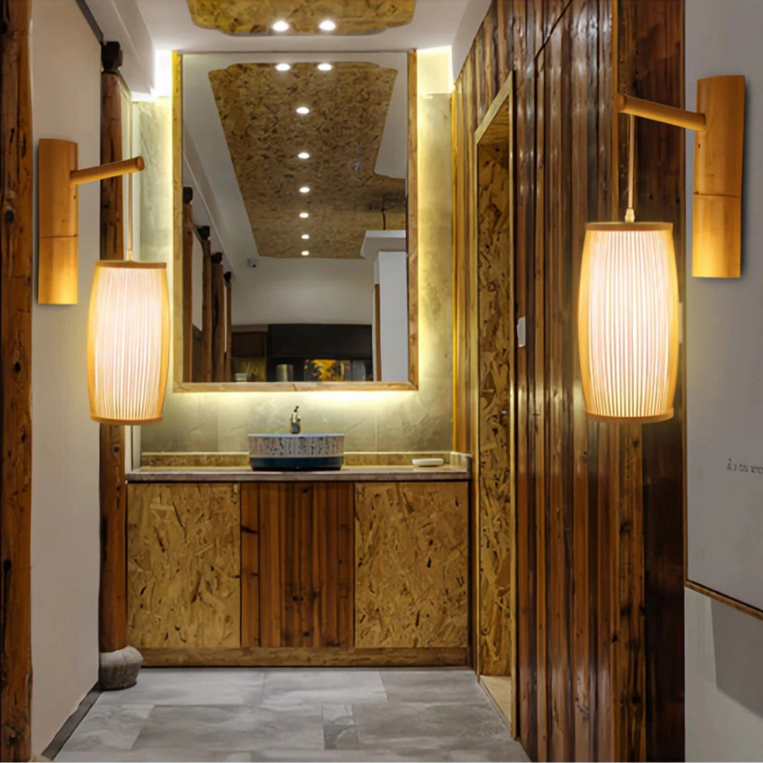 Aplique de pared de bambú estilo japonés LED tipo farol para salón