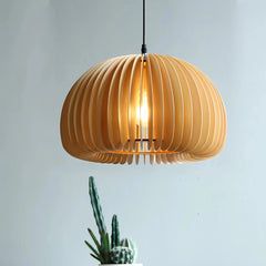 Lámpara colgante de madera LED japonesa con forma de calabaza