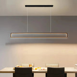 Lámpara colgante rectangular minimalista negra LED regulable en altura para isla de cocina
