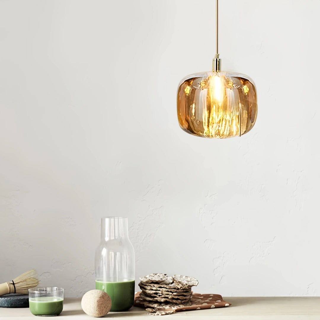 Lámpara colgante moderna de cristal con LED en forma de manzana para comedor
