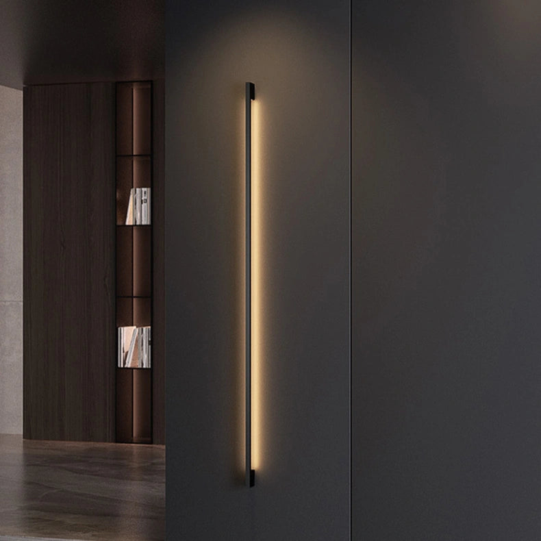 Aplique Lineal de Pared Minimalista Negro de Metal para Salón