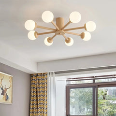 Lámpara de techo Sputnik LED regulable de madera para dormitorio, 6/8 luces