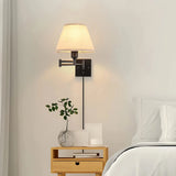 Aplique de pared de tela LED articulado con enchufe para mesita de noche