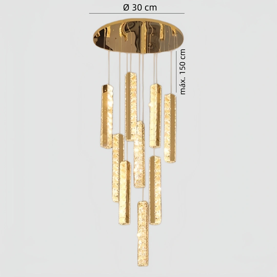 Lámpara colgante escalera larga de cristal dorado moderna led regulable