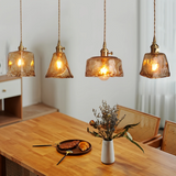 Lámpara colgante de vidrio ámbar vintage para comedor con altura ajustable
