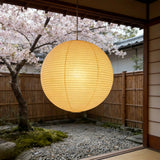 Lámpara colgante de papel LED estilo Japandi bola beige para salón