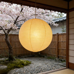Lámpara colgante de papel LED estilo Japandi bola beige para salón