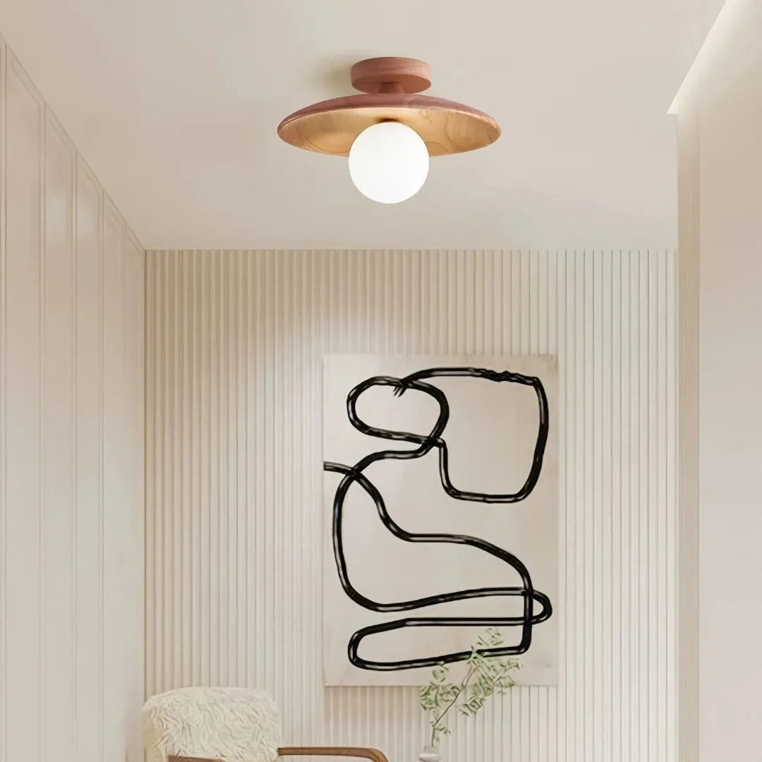 Lampara de techo para pasillo de madera redonda nórdica