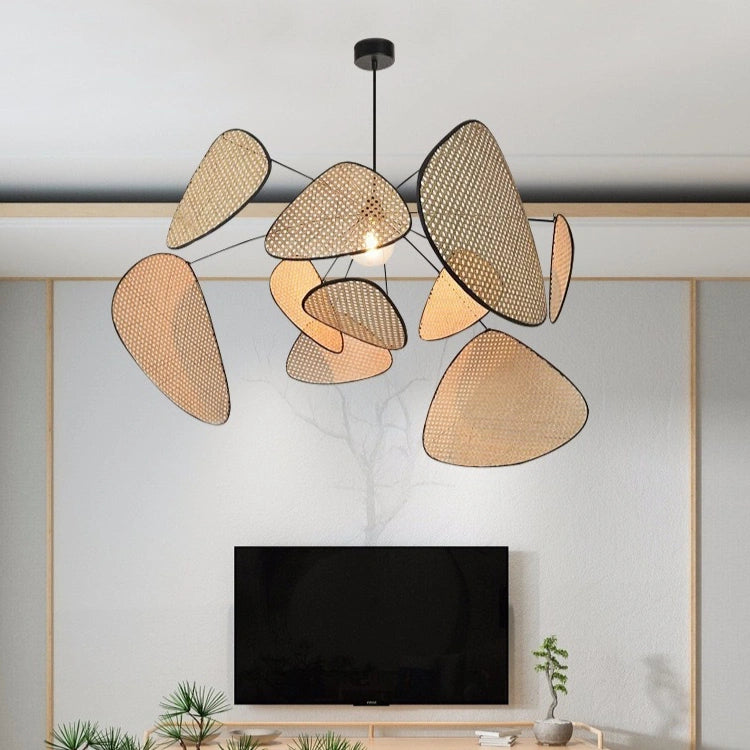 Lámpara colgante de rattan Sputnik LED Japandi para comedor