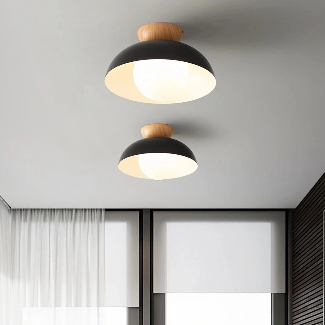 Lámpara de techo nórdica LED de metal y madera para pasillo