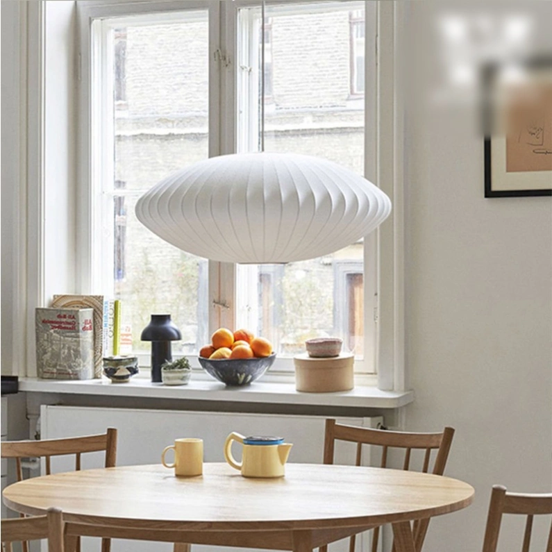 Lámpara colgante de tela nórdica con LED blanco estilo farol para salón