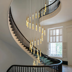 Lampara colgante para escalera de cristal lágrima dorado moderno