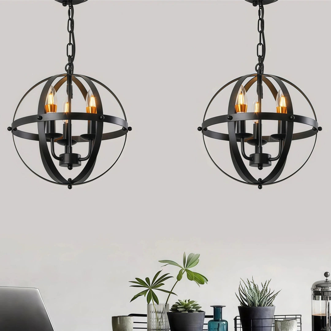 Lámpara colgante industrial vintage negra de metal con esfera para comedor