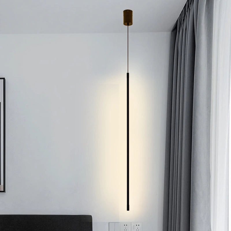 Lámpara colgante lineal negra minimalista LED para mesita de noche