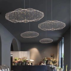 Lámpara colgante nube LED moderna de malla metálica para comedor