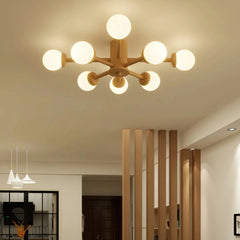 Lámpara de techo Sputnik LED regulable de madera para dormitorio, 6/8 luces