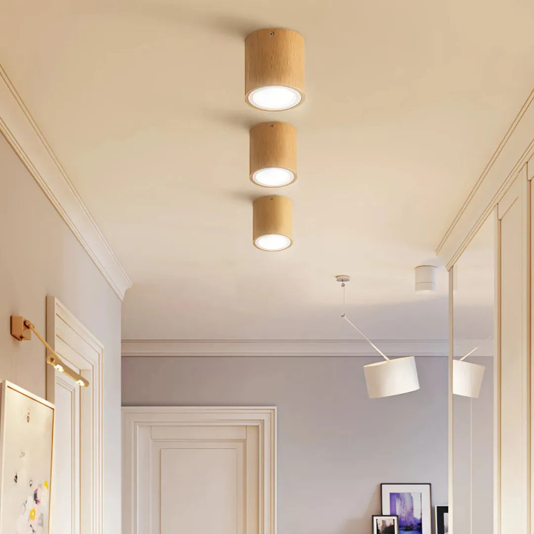 Foco de superficie de madera cilíndrico LED nórdico para pasillo