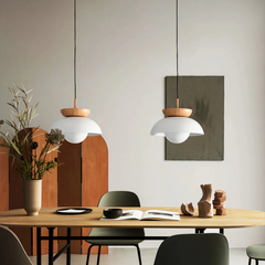 Lámpara colgante nórdica LED de hierro efecto madera para comedor