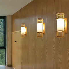 Aplique de pared de bambú estilo japonés LED tipo farol para salón