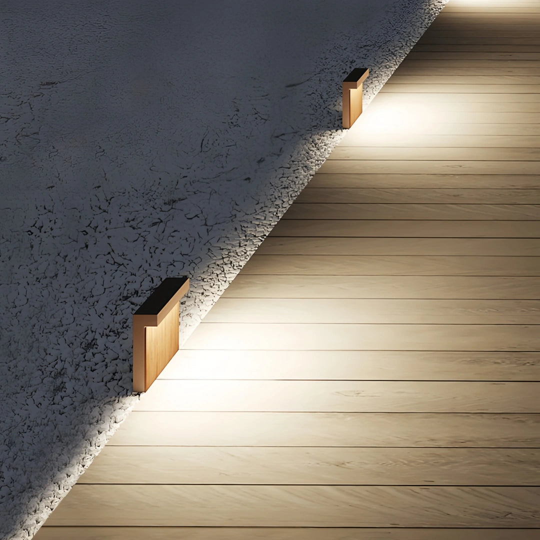 Baliza de jardín rectangular moderna LED IP65 con acabado de efecto madera