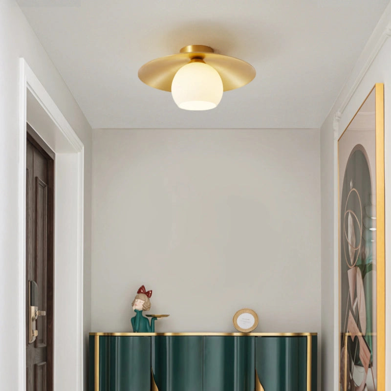 Lampara de Techo LED Nordic de Latón y Vidrio para Pasillos, Ø 33 cm