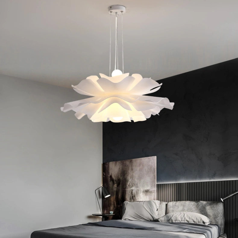 Lampara Colgante Flor Nórdica Blanca Regulable en Altura para Dormitorio