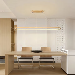 Lámpara colgante ovalada de madera nórdica con LED regulable en altura para comedor