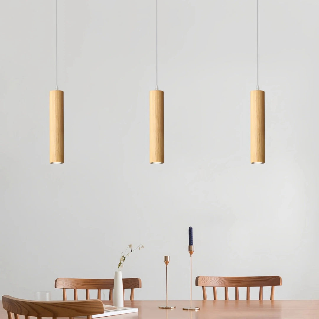 Lámpara colgante de madera nórdica cilíndrica LED para comedor