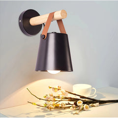 Aplique de pared nórdico LED de madera y metal para mesita de noche
