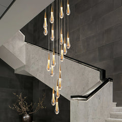 Lampara colgante para escalera de cristal lágrima dorado moderno