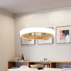 Lámpara colgante circular nórdica de madera LED Ø 50 cm para comedor