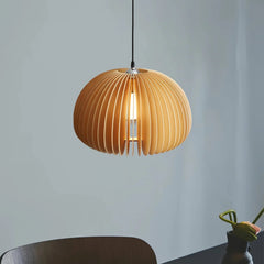 Lámpara colgante de madera LED japonesa con forma de calabaza