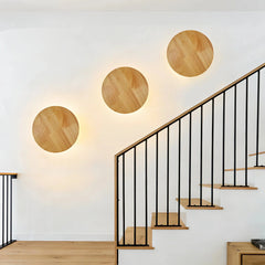Aplique pared redondo de madera LED estilo nórdico para salón