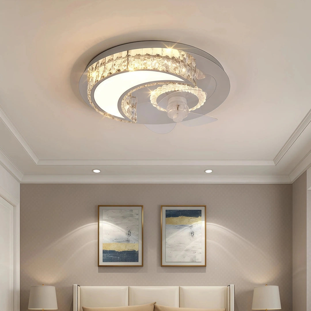 Ventilador de techo de cristal con luz LED silencioso de lujo Ø50 cm para dormitorio