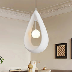 Lámpara colgante orgánica Japandi de resina blanca y vidrio opalino para comedor